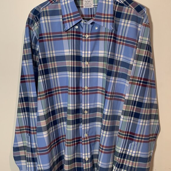 XL Brooks Brothers Regent Supima Cotton Plaid Button Up White Blue mens preppy - Picture 3 of 4
